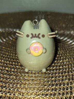 Cute Gray Cat Charm with Pink & Yellow Donut - Small Pets Accessory